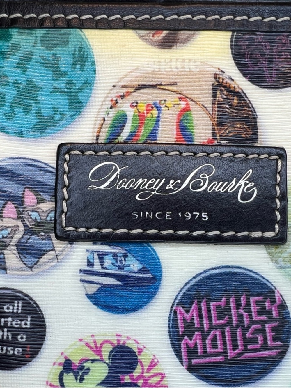 Dooney & Bourke White Disney Button-Print Tote with Black Trim EUC - Picture 3 of 14